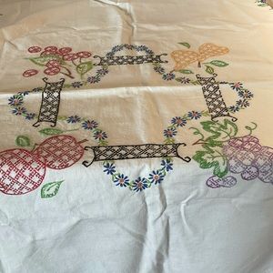 Vintage Embroidered Table Cloth Small Fruit themed